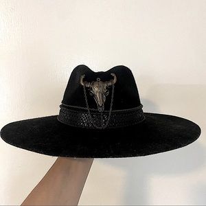 Monna Vintage Custom Bull Steer Cowboy Hat Wide-brim in Black Felt